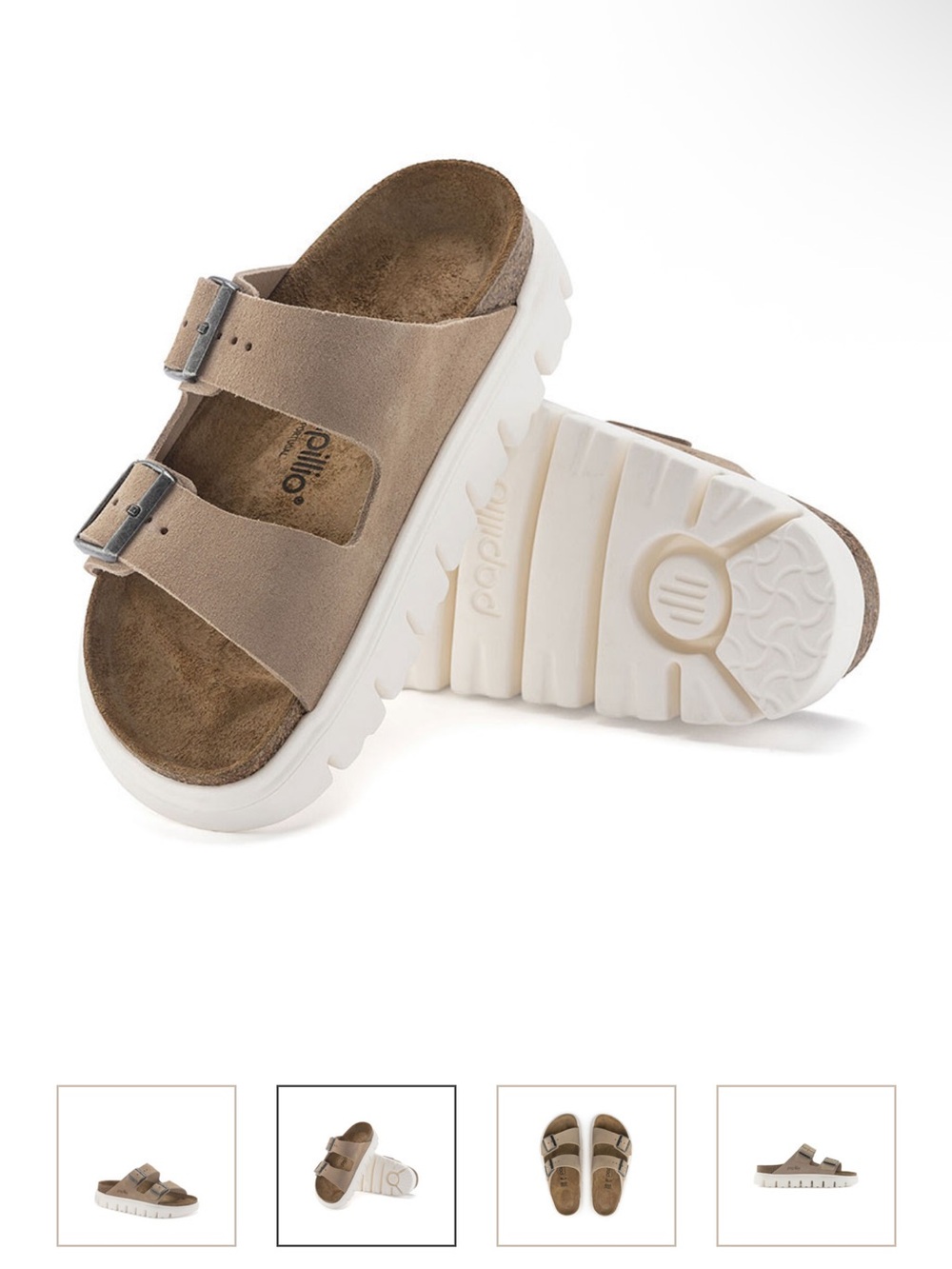 Papillio by Birkenstock Taupe Suede Double-Buckle Sandals with White Lug Sole